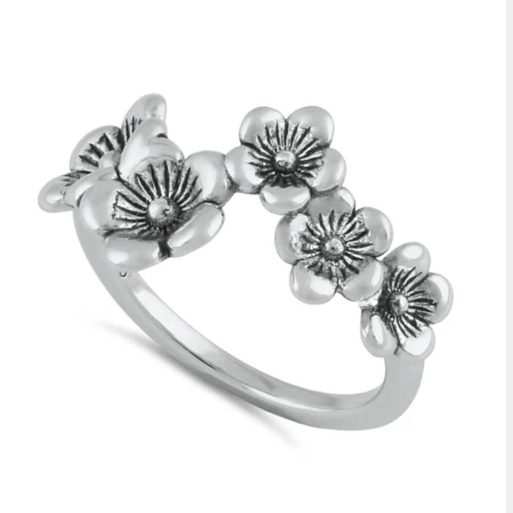 New Sterling Silver Flowers Ring - Picture 1 of 3